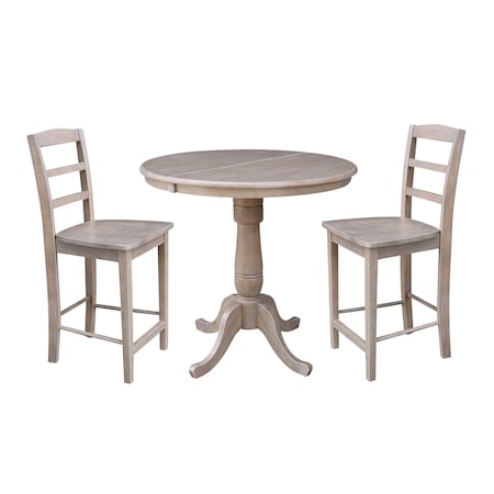 International Concepts Round 36 in Rd Extend Dining Table 34.9 inH, 2 Madrid Stools, Gray Taupe, 36 W, 48 L, 34.9 in H, Wood K09-36RXT-S402-2
